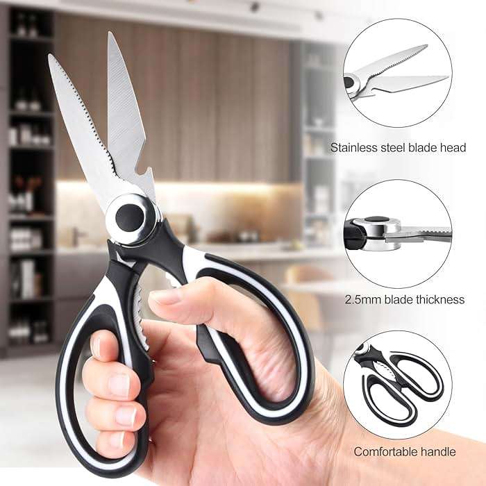 OMDAR 3 Pack Kitchen Scissors & Seafood Scissors Set, Sharp Kitchen Shears | All Purpose Stainless Steel Heavy Duty for Poultry Food Dishwasher Safe with Protective Sheath Comfort-Grip - Image 8