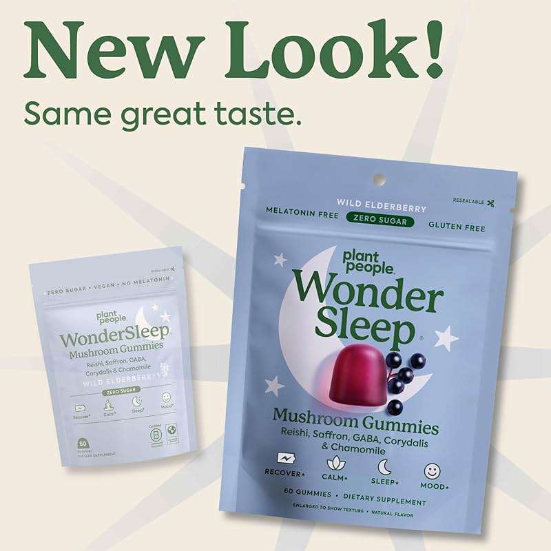 Plant People WonderSleep Mushroom Gummies Supplement for Sleep, No Melatonin Sleep Gummies with Reishi Mushroom, Saffron & Chamomile, Wild Elderberry Flavor, Sugar-Free (60 Count) - Image 2