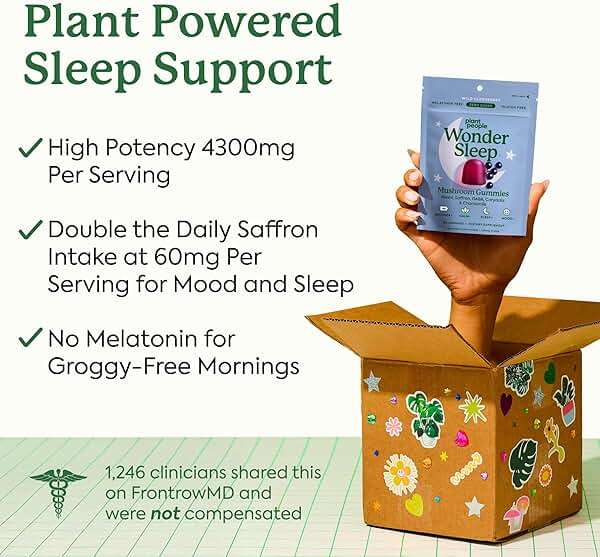 Plant People WonderSleep Mushroom Gummies Supplement for Sleep, No Melatonin Sleep Gummies with Reishi Mushroom, Saffron & Chamomile, Wild Elderberry Flavor, Sugar-Free (60 Count) - Image 4