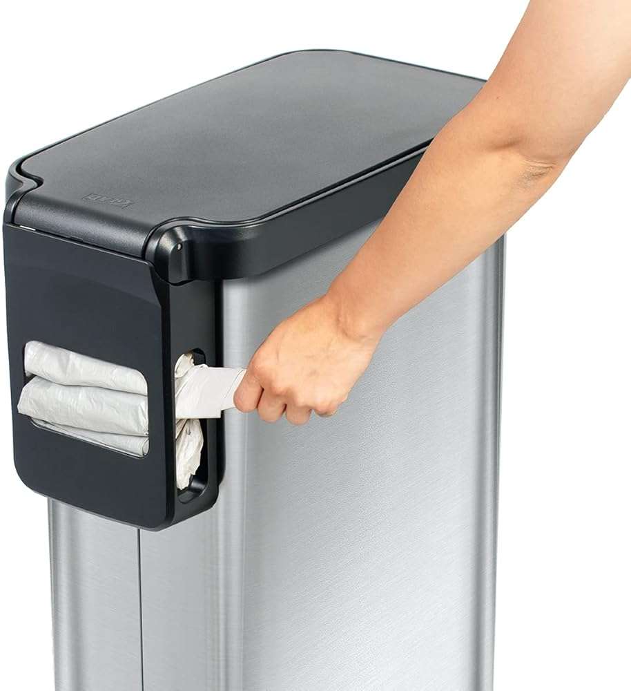 Glad Slim Trash Can with Clorox Odor Protection - Narrow Kitchen Garbage Bin with Soft Close Lid, Step On Foot Pedal and Waste Bag Roll Holder, Stainless Steel, 12 Gallon/45 Liter - Image 6