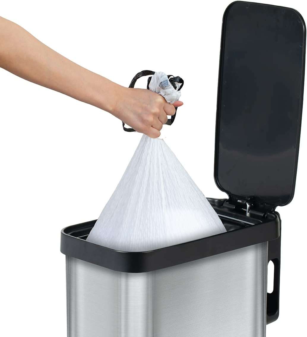 Glad Slim Trash Can with Clorox Odor Protection - Narrow Kitchen Garbage Bin with Soft Close Lid, Step On Foot Pedal and Waste Bag Roll Holder, Stainless Steel, 12 Gallon/45 Liter - Image 7