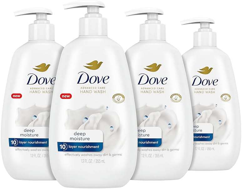 Dove Advanced Care Hand Wash Deep Moisture 4 Count for Soft, Smooth Skin, More Moisturizers than the Leading Ordinary Hand Soap, 12 oz - Image 1
