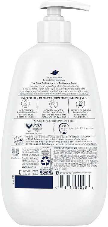 Dove Advanced Care Hand Wash Deep Moisture 4 Count for Soft, Smooth Skin, More Moisturizers than the Leading Ordinary Hand Soap, 12 oz - Image 3