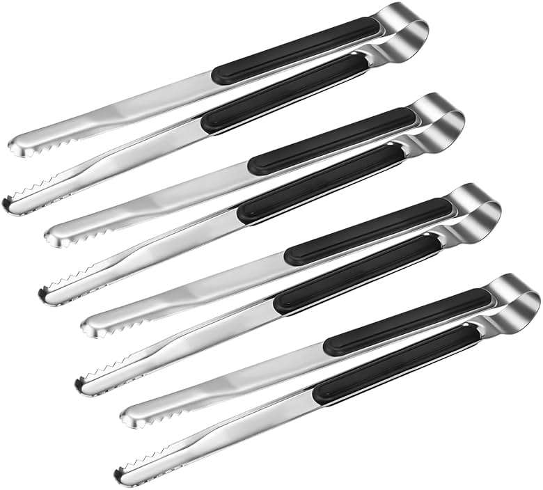 4 Pack Premium Stainless Steel Kitchen Tongs, Serving Tongs for Cooking, XEVOM Metal Food Tongs with Non-Slip Grip, Heat Resistant Grill Tongs 10 inch - Image 1