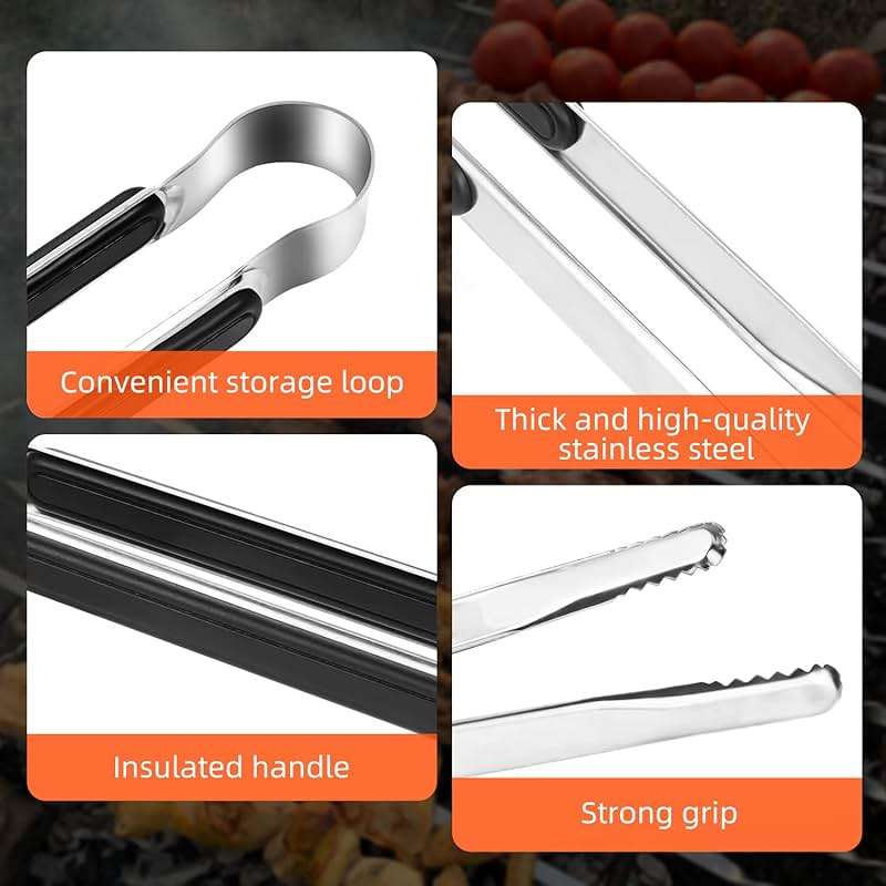 4 Pack Premium Stainless Steel Kitchen Tongs, Serving Tongs for Cooking, XEVOM Metal Food Tongs with Non-Slip Grip, Heat Resistant Grill Tongs 10 inch - Image 4