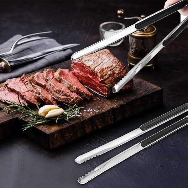 4 Pack Premium Stainless Steel Kitchen Tongs, Serving Tongs for Cooking, XEVOM Metal Food Tongs with Non-Slip Grip, Heat Resistant Grill Tongs 10 inch - Image 6