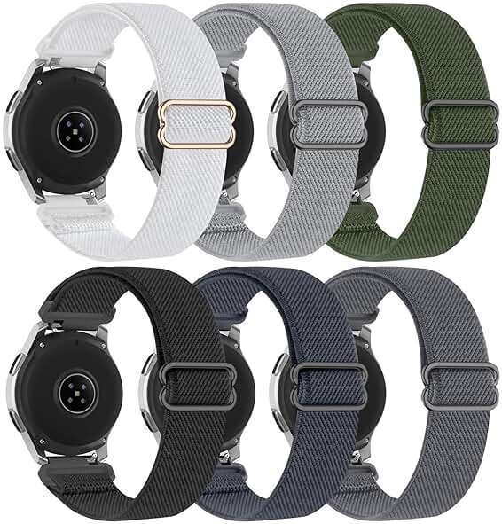 Farluya 6 Pack Watch Bands Compatible with Samsung Galaxy Watch 3 45mm/Galaxy Watch 46mm Bands/Gear S3 Frontier,22mm Stretchy Nylon Watch Straps Adjustable Wristband for Men Women - Image 1