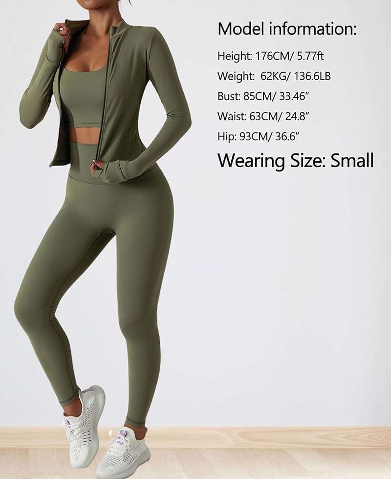 Yknktstc Women 2 Piece Tracksuit Zip Jacket High Waist Leggings | Full Zip Long Sleeve Jacket With Thumb Hole, High Waist Tummy Control & Butt Lift Leggings, Athletic Gym Yoga Outfit - Image 4