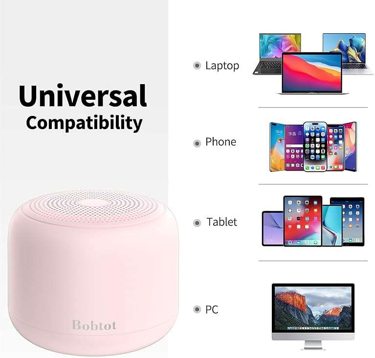 Bobtot Portable Bluetooth Speakers with Strap Easy to Carry, Wireless IPX5 Waterproof Mini Speaker with Loud Stereo Sound, 20 Hours Playtime, Rechargeable Battery, Built-in Microphone, Pink - Image 7