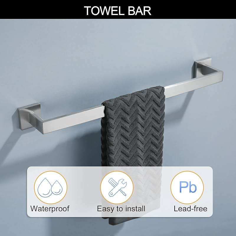 Brushed Nickel Bathroom Towel Bar Set Bathroom Accessories Hardware Set Including Towel Bar Towel Ring Coat Hook and Toilet Paper Holder with Shelf. Wall Mounted Stainless Steel - Image 3