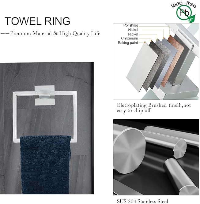 Brushed Nickel Bathroom Towel Bar Set Bathroom Accessories Hardware Set Including Towel Bar Towel Ring Coat Hook and Toilet Paper Holder with Shelf. Wall Mounted Stainless Steel - Image 4