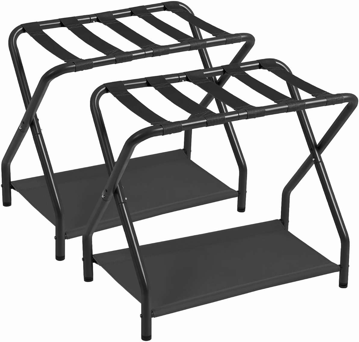 AMHANCIBLE Luggage Rack, Set of 2, Foldable Suitcase Stands for Guest Room, Metal Luggage Holder with Storage Shelf for Bedroom, Hotel, Easy Assemble, Black HLR02BK - Image 1