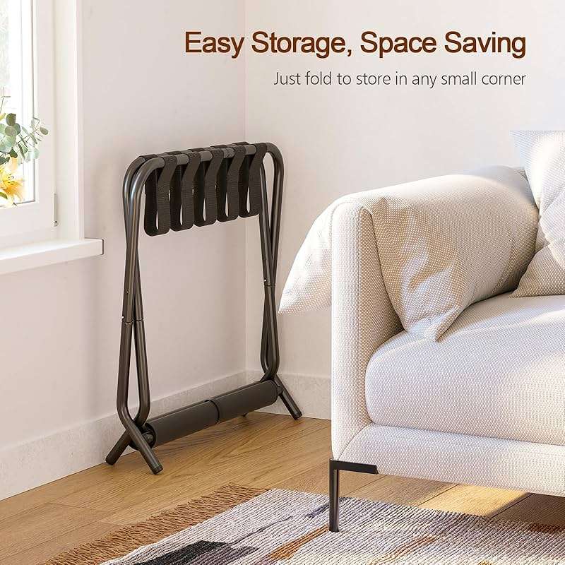 AMHANCIBLE Luggage Rack, Set of 2, Foldable Suitcase Stands for Guest Room, Metal Luggage Holder with Storage Shelf for Bedroom, Hotel, Easy Assemble, Black HLR02BK - Image 5