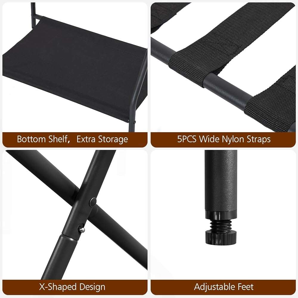 AMHANCIBLE Luggage Rack, Set of 2, Foldable Suitcase Stands for Guest Room, Metal Luggage Holder with Storage Shelf for Bedroom, Hotel, Easy Assemble, Black HLR02BK - Image 6