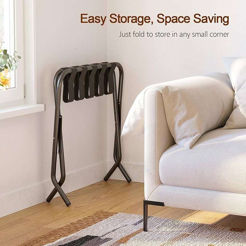 AMHANCIBLE Luggage Rack, Foldable Suitcase Stands Set of 2, Metal Luggage Holder for Guest Room, Bedroom, Hotel, Holds up to 110 lb, Easy Assemble, Black HLR01BK - Image 5