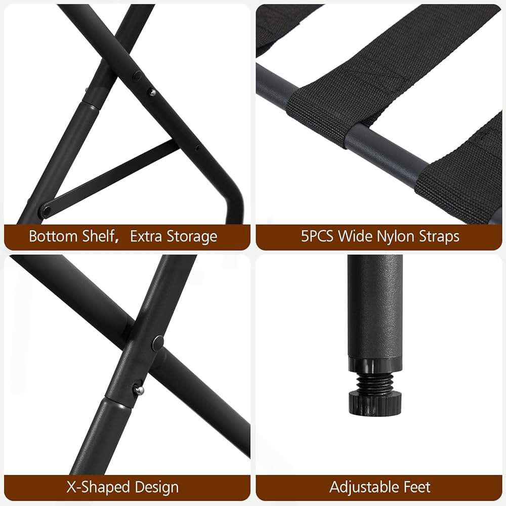 AMHANCIBLE Luggage Rack, Foldable Suitcase Stands Set of 2, Metal Luggage Holder for Guest Room, Bedroom, Hotel, Holds up to 110 lb, Easy Assemble, Black HLR01BK - Image 6