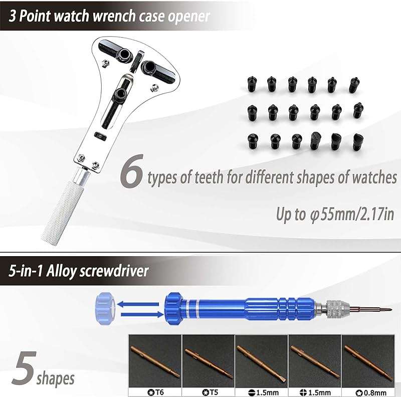 Watch Repair Kit, GLDCAPA Professional Watch Battery Replacement Kit, Watch Repair Tools with Carrying Case, Watch Link Removal Tool Kit, Watch Case Opener, Watch Press Set with 60pcs Watch Battery - Image 2