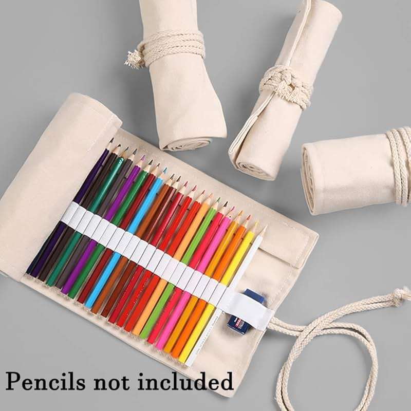 DIYOMR 24/36/72 Slots Pencil Wrap Pencil Rolls, Artist Colored Pencils Roll Up Bag Short Brushes Pouch Case Pencils Organizer for Drawing Coloring and Sketching (White, 72slots) - Image 2