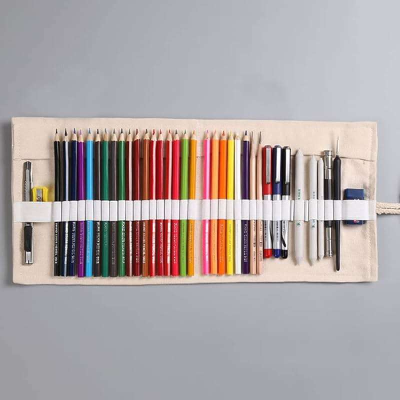 DIYOMR 24/36/72 Slots Pencil Wrap Pencil Rolls, Artist Colored Pencils Roll Up Bag Short Brushes Pouch Case Pencils Organizer for Drawing Coloring and Sketching (White, 72slots) - Image 6