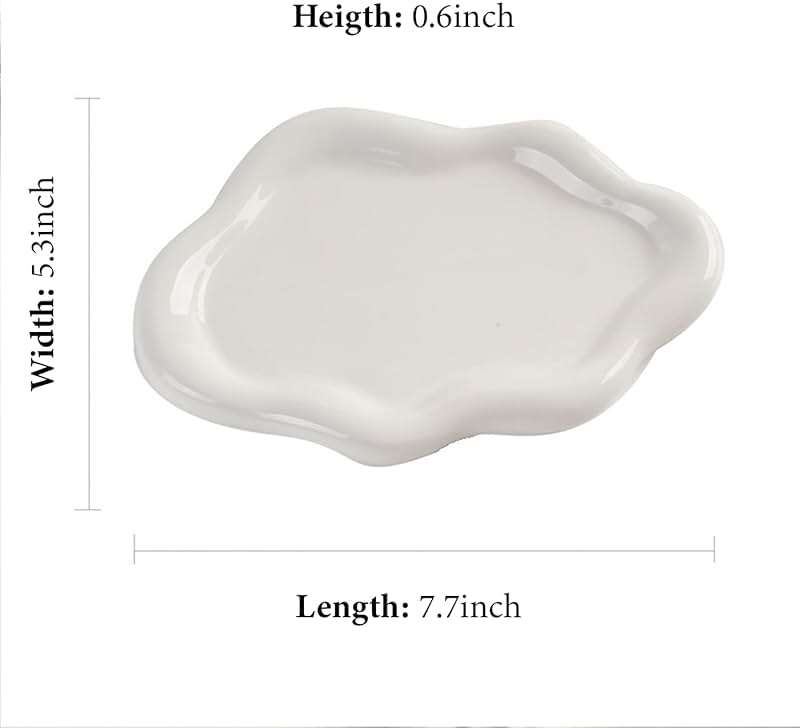 MDFAYE Jewelry Dish Trinket Tray for Women, Ring Dish Holder, Unique Cloud Shape Ceramic Plate Cute Things Vanity Aesthetic Room Decor Mother's Day Birthday (White) - Image 3