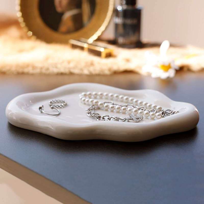 MDFAYE Jewelry Dish Trinket Tray for Women, Ring Dish Holder, Unique Cloud Shape Ceramic Plate Cute Things Vanity Aesthetic Room Decor Mother's Day Birthday (White) - Image 4