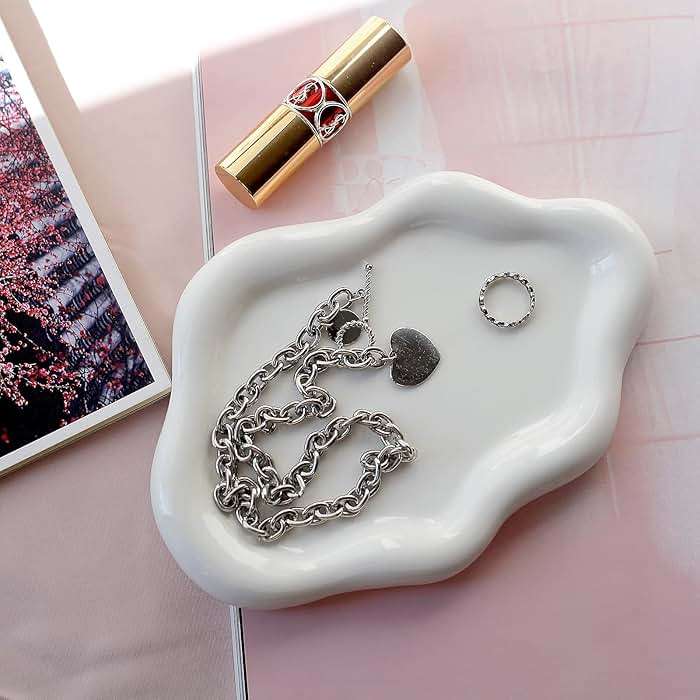 MDFAYE Jewelry Dish Trinket Tray for Women, Ring Dish Holder, Unique Cloud Shape Ceramic Plate Cute Things Vanity Aesthetic Room Decor Mother's Day Birthday (White) - Image 5
