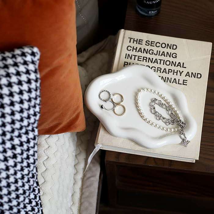 MDFAYE Jewelry Dish Trinket Tray for Women, Ring Dish Holder, Unique Cloud Shape Ceramic Plate Cute Things Vanity Aesthetic Room Decor Mother's Day Birthday (White) - Image 6