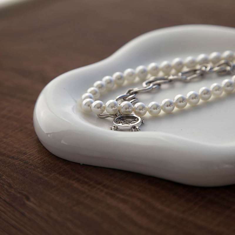 MDFAYE Jewelry Dish Trinket Tray for Women, Ring Dish Holder, Unique Cloud Shape Ceramic Plate Cute Things Vanity Aesthetic Room Decor Mother's Day Birthday (White) - Image 8