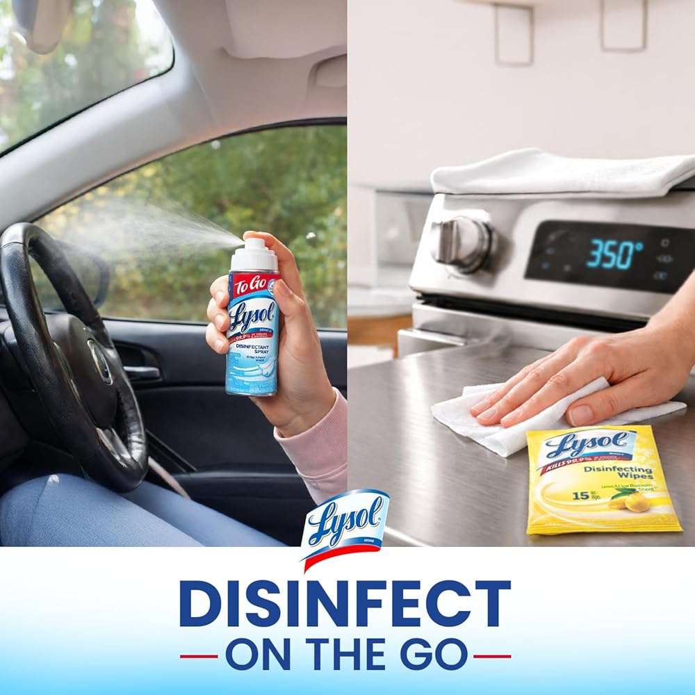 Lysol To Go Bundle - 1.5 Ounce Crisp Linen Disinfectant Spray and Lemon Lime Disinfecting Wipes Flat Pack - Image 4