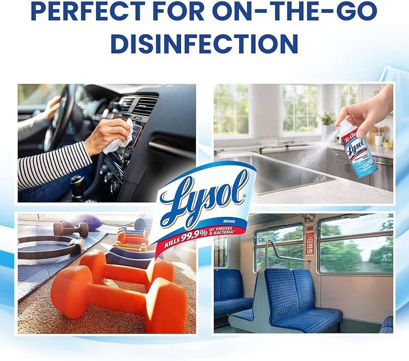 Lysol To Go Bundle - 1.5 Ounce Crisp Linen Disinfectant Spray and Lemon Lime Disinfecting Wipes Flat Pack - Image 5