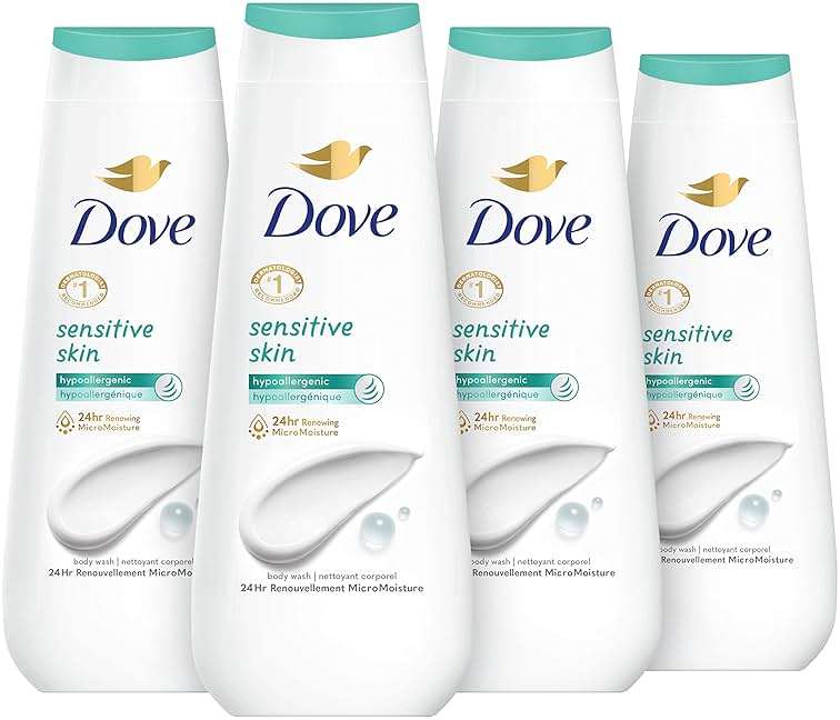 Dove Body Wash Sensitive Skin 4 Count Hypoallergenic, Paraben-Free, Sulfate-Free, Cruelty-Free, Moisturizing Skin Cleanser Effectively Washes Away Bacteria While Nourishing Skin 20 oz - Image 1