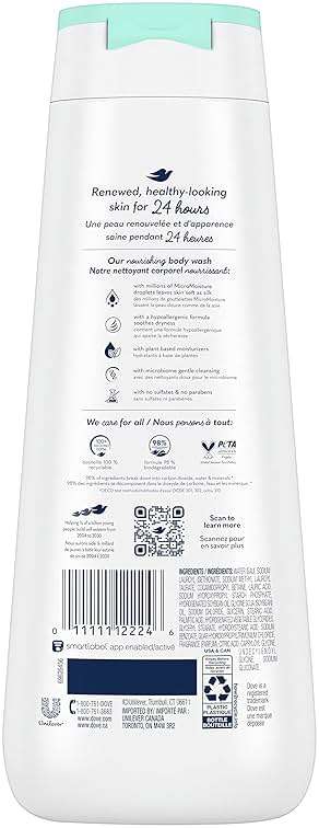 Dove Body Wash Sensitive Skin 4 Count Hypoallergenic, Paraben-Free, Sulfate-Free, Cruelty-Free, Moisturizing Skin Cleanser Effectively Washes Away Bacteria While Nourishing Skin 20 oz - Image 2