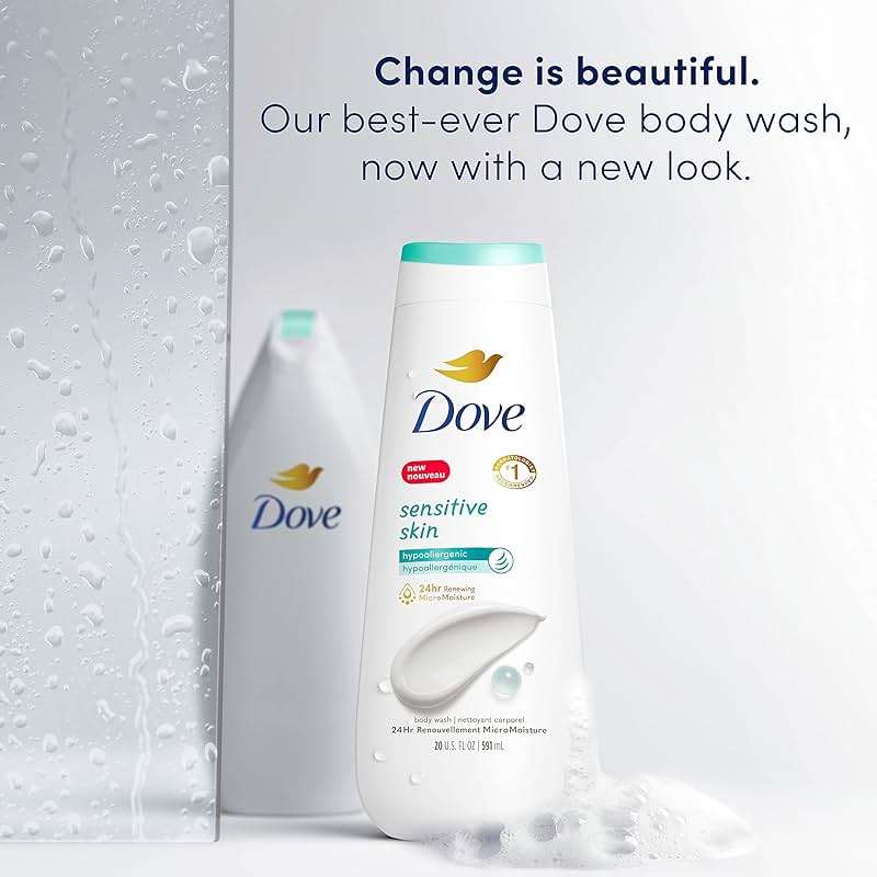 Dove Body Wash Sensitive Skin 4 Count Hypoallergenic, Paraben-Free, Sulfate-Free, Cruelty-Free, Moisturizing Skin Cleanser Effectively Washes Away Bacteria While Nourishing Skin 20 oz - Image 3