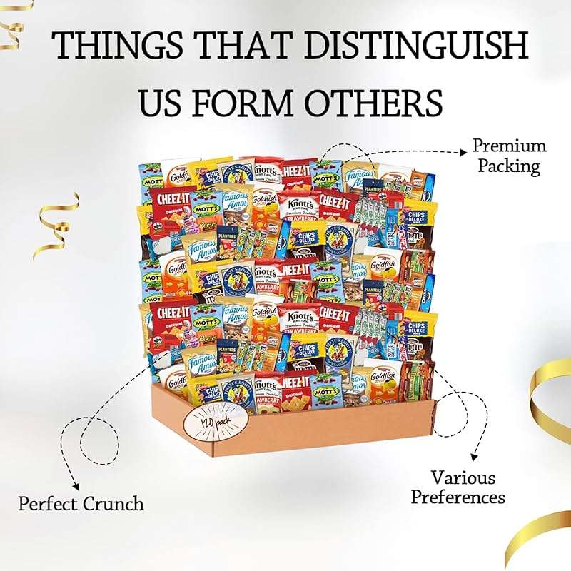 Snack Box Variety Pack (120 Count) - Fathers Day Snack Box with Bulk Snacks Variety Pack for Adults, Kids and Teens - Graduation Gift, Chips Variety Pack, Office Snacks and Birthdays - Image 3