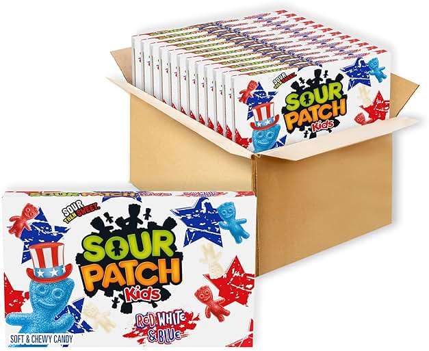 SOUR PATCH KIDS Red, White & Blue Soft & Chewy Candy, Bulk Candy, 12-3.08 oz Boxes - Image 1
