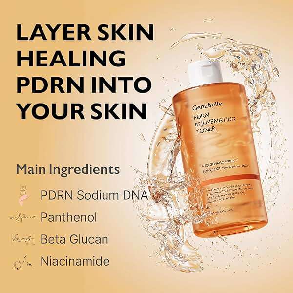 Genabelle PDRN Rejuvenating Toner - Deep Hydration & Skin Barrier Support with PDRN, Panthenol, Hyaluronic Acid - Soft & Glowing Skin - Glass Skin - 10.14 fl.oz/300ml - Image 4