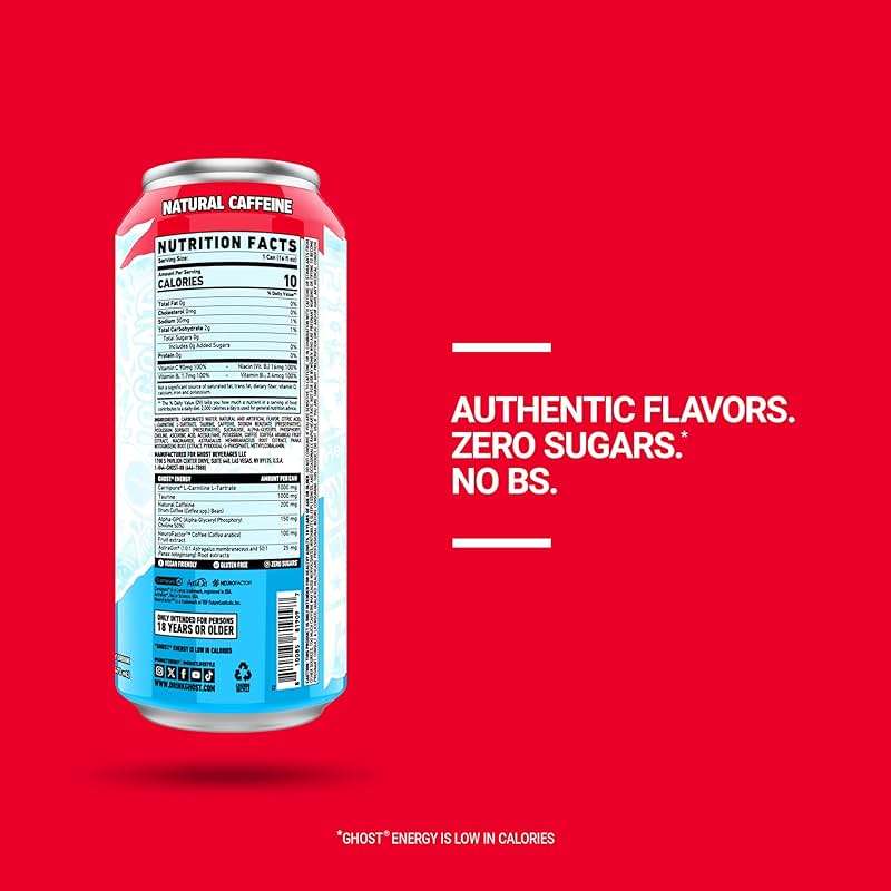 GHOST Energy Drink - 12-Pack, 'Merica Pop, 16oz Cans - Energy & Focus & No Artificial Colors - 200mg of Natural Caffeine, L-Carnitine & Taurine - Gluten-Free & Vegan - Image 3