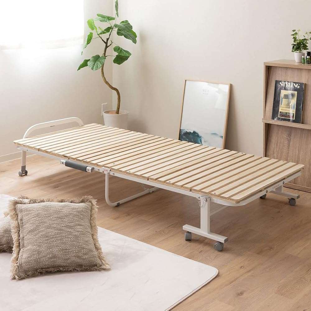 EMOOR Wooden Slatted Folding Bed Frame Twin, Foldable Rollaway Sturdy Paulownia Japanese Futon Mattress Tatami Natural No Box Spring Needed - Image 2