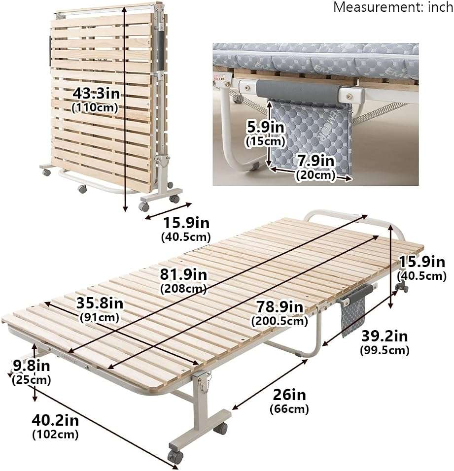 EMOOR Wooden Slatted Folding Bed Frame Twin, Foldable Rollaway Sturdy Paulownia Japanese Futon Mattress Tatami Natural No Box Spring Needed - Image 3