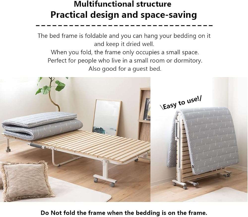 EMOOR Wooden Slatted Folding Bed Frame Twin, Foldable Rollaway Sturdy Paulownia Japanese Futon Mattress Tatami Natural No Box Spring Needed - Image 5
