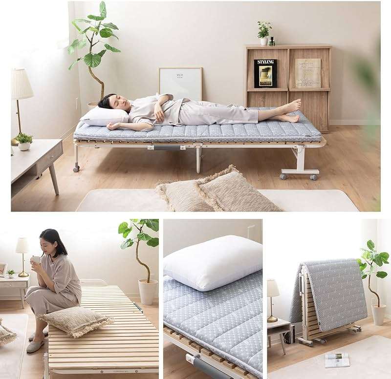 EMOOR Wooden Slatted Folding Bed Frame Twin, Foldable Rollaway Sturdy Paulownia Japanese Futon Mattress Tatami Natural No Box Spring Needed - Image 6