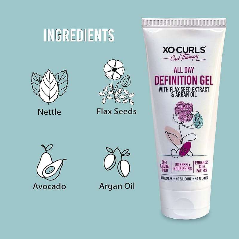 XO Curls All Day Definition Gel with Flax Seed and Argan Oil 3.4 Fl Oz | Unisex Curly Cream Hair Therapy for Frizz-Free, Soft Natural Curls - Image 2