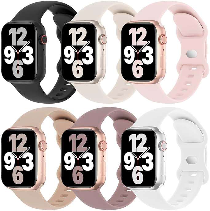 6 Pack Silicone Bands Compatible with Apple Watch Band 38mm 40mm 41mm 42mm 44mm 45mm 46mm 49mm Women Men, Soft Sport Strap Replacement Wristband for iWatch Series 11 10 9 8 SE 7 6 5 4 3 2 1 Ultra - Image 1