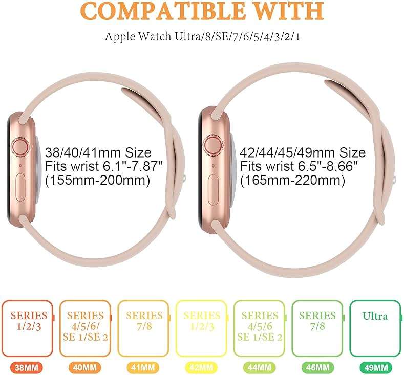 6 Pack Silicone Bands Compatible with Apple Watch Band 38mm 40mm 41mm 42mm 44mm 45mm 46mm 49mm Women Men, Soft Sport Strap Replacement Wristband for iWatch Series 11 10 9 8 SE 7 6 5 4 3 2 1 Ultra - Image 3