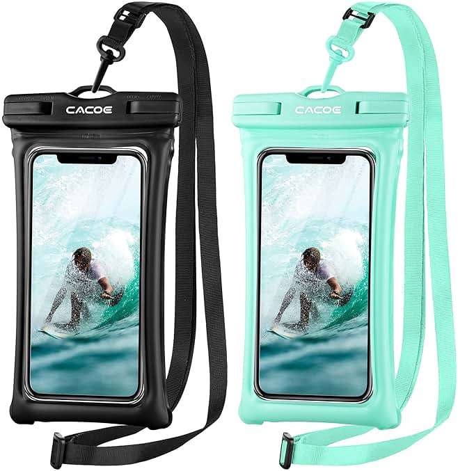 CACOE [Floatable] Floating Universal IPX8 Waterproof Phone Case 2 Pack-Up to 7.0",Adjustable Lanyard Phone Pouch,Cellphone Dry Bags for Vacation Beach Pool Kayak Cruise Travel Essentials（Black+Green） - Image 1