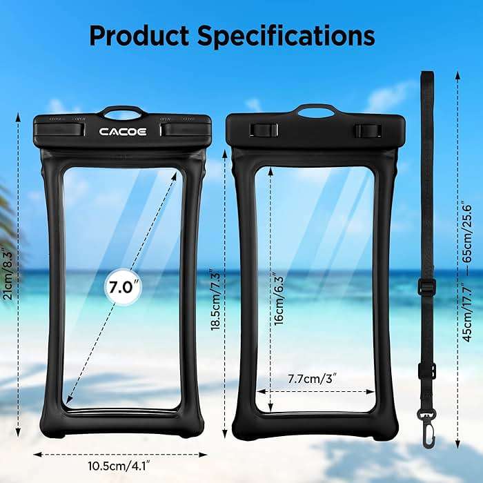 CACOE [Floatable] Floating Universal IPX8 Waterproof Phone Case 2 Pack-Up to 7.0",Adjustable Lanyard Phone Pouch,Cellphone Dry Bags for Vacation Beach Pool Kayak Cruise Travel Essentials（Black+Green） - Image 5