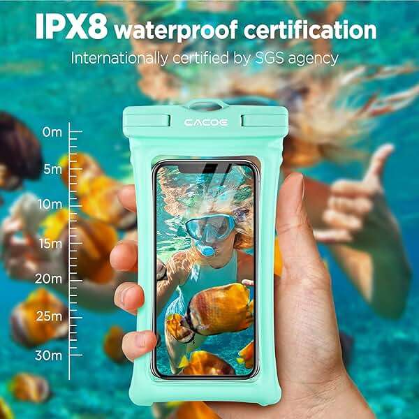 CACOE [Floatable] Floating Universal IPX8 Waterproof Phone Case 2 Pack-Up to 7.0",Adjustable Lanyard Phone Pouch,Cellphone Dry Bags for Vacation Beach Pool Kayak Cruise Travel Essentials（Black+Green） - Image 6