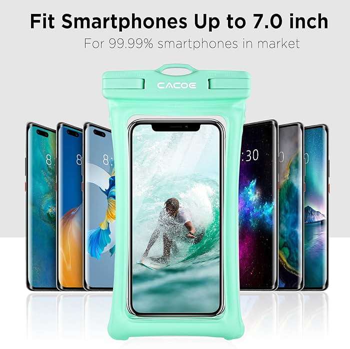 CACOE [Floatable] Floating Universal IPX8 Waterproof Phone Case 2 Pack-Up to 7.0",Adjustable Lanyard Phone Pouch,Cellphone Dry Bags for Vacation Beach Pool Kayak Cruise Travel Essentials（Black+Green） - Image 7