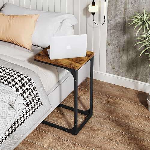 QEEIG C Table Side Table Set of 2 Living Room Sets C Shaped Couch Tray End Tables Farmhouse, Rustic Brown (017-30BN) - Image 4