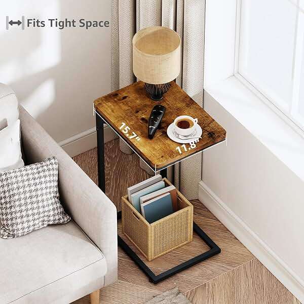 QEEIG C Table Side Table Set of 2 Living Room Sets C Shaped Couch Tray End Tables Farmhouse, Rustic Brown (017-30BN) - Image 6